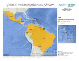 Countries and territories with confirmed cases of Zika virus