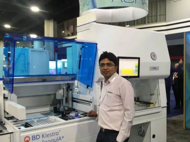 Tankeshwar Acharya at the stall of Becton, Dickinson and Company (BD) - At the stall of Becton, Dickinson and Company (BD)