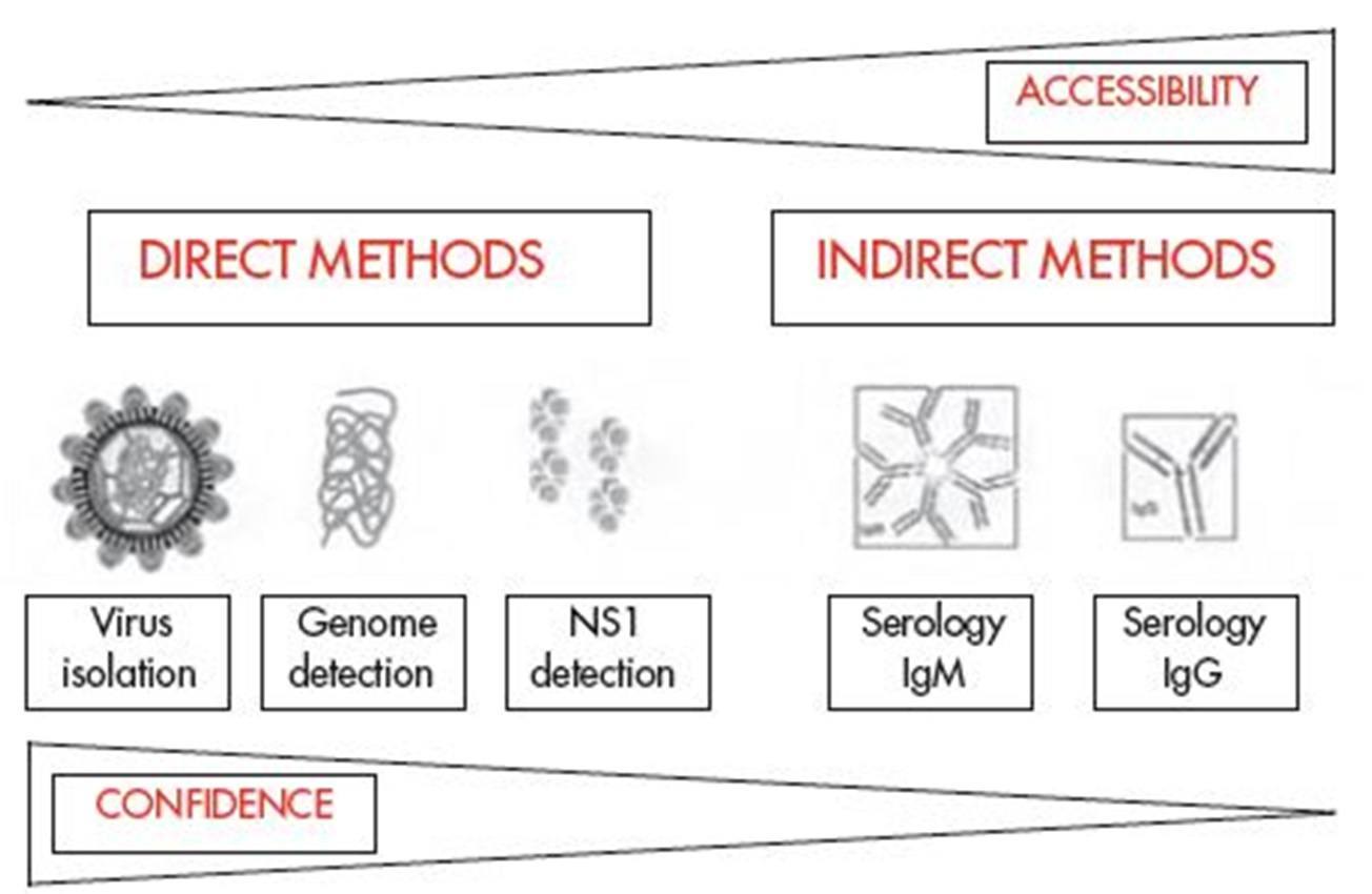 Available methods for the diagnosis of Dengue Viral Infection  - Fig 1: Comparison of dengue virus diagnostic tests according to their accessibility and confidence