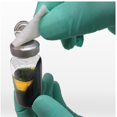 Disinfecting the rubber stopper of the T-I bottle - Disinfecting the rubber stopper of the T-I bottle(Source: US Centers for Disease Control and Prevention)