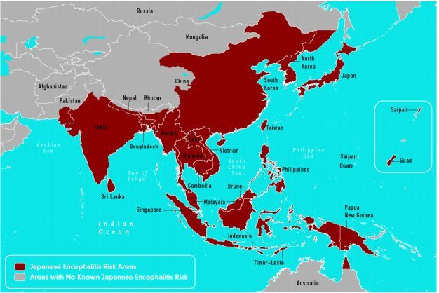 Fig: Geographic Distribution of Japanese Encephalitis Virus  - Fig: Geographic distribution of Japanese encephalitis virus