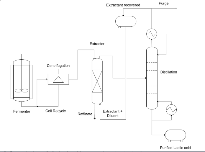 Lactic acid recovery by solvent extraction method.  - Lactic acid recovery by solvent extraction method