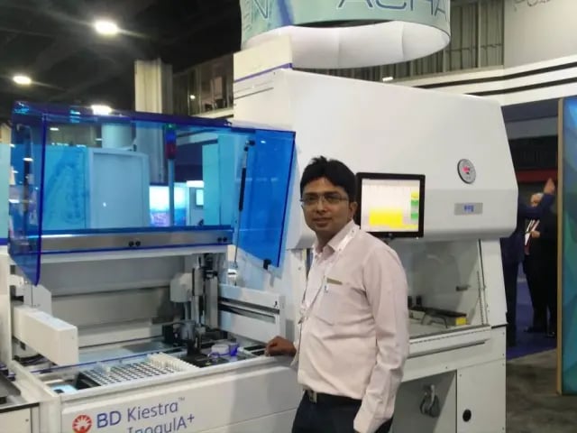 Tankeshwar Acharya at the stall of Becton, Dickinson and Company (BD) - At the stall of Becton, Dickinson and Company (BD)