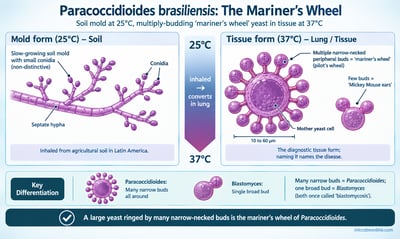 Paracoccidioides brasiliensis: Mariner's Wheel, Pathogenesis, and Lab Diagnosis