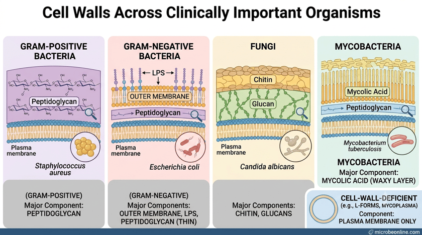 Cell Walls Across Clinically Important Organisms: Bacteria, Fungi, and Beyond