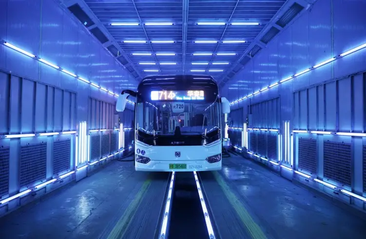 Disinfection of a bus using UVC lights 