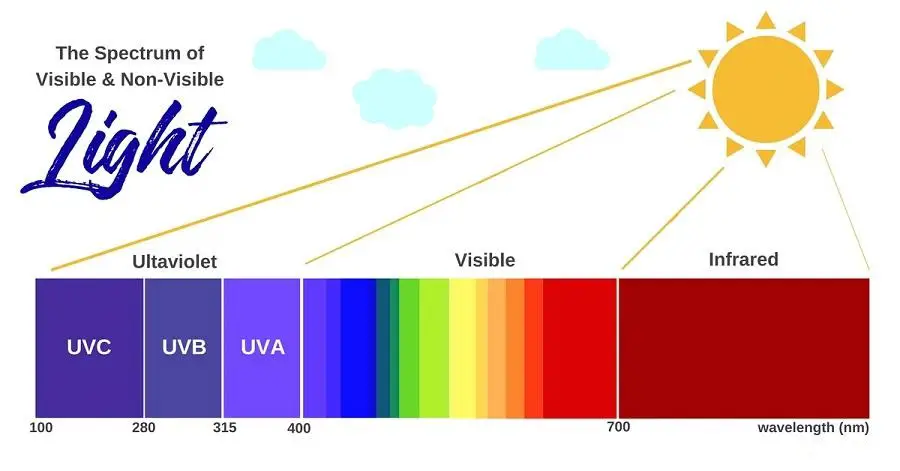 Light spectrum of visible and non-visible light